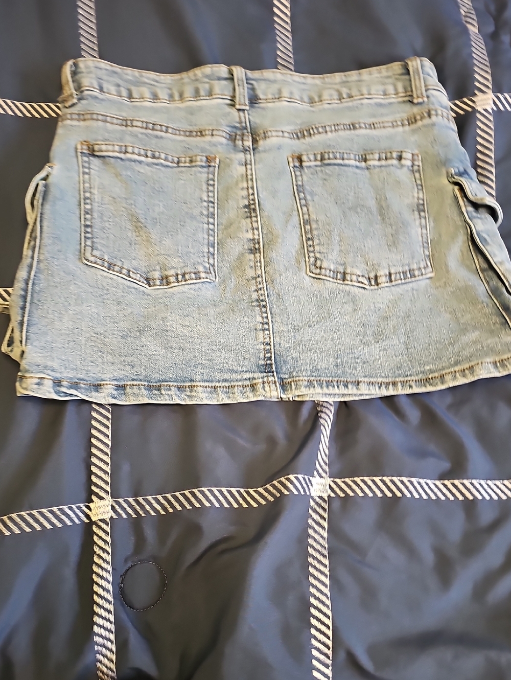 Blue Washed Cargo Mini Skirt with Utility Pockets (#84) - Picture 7 of 7